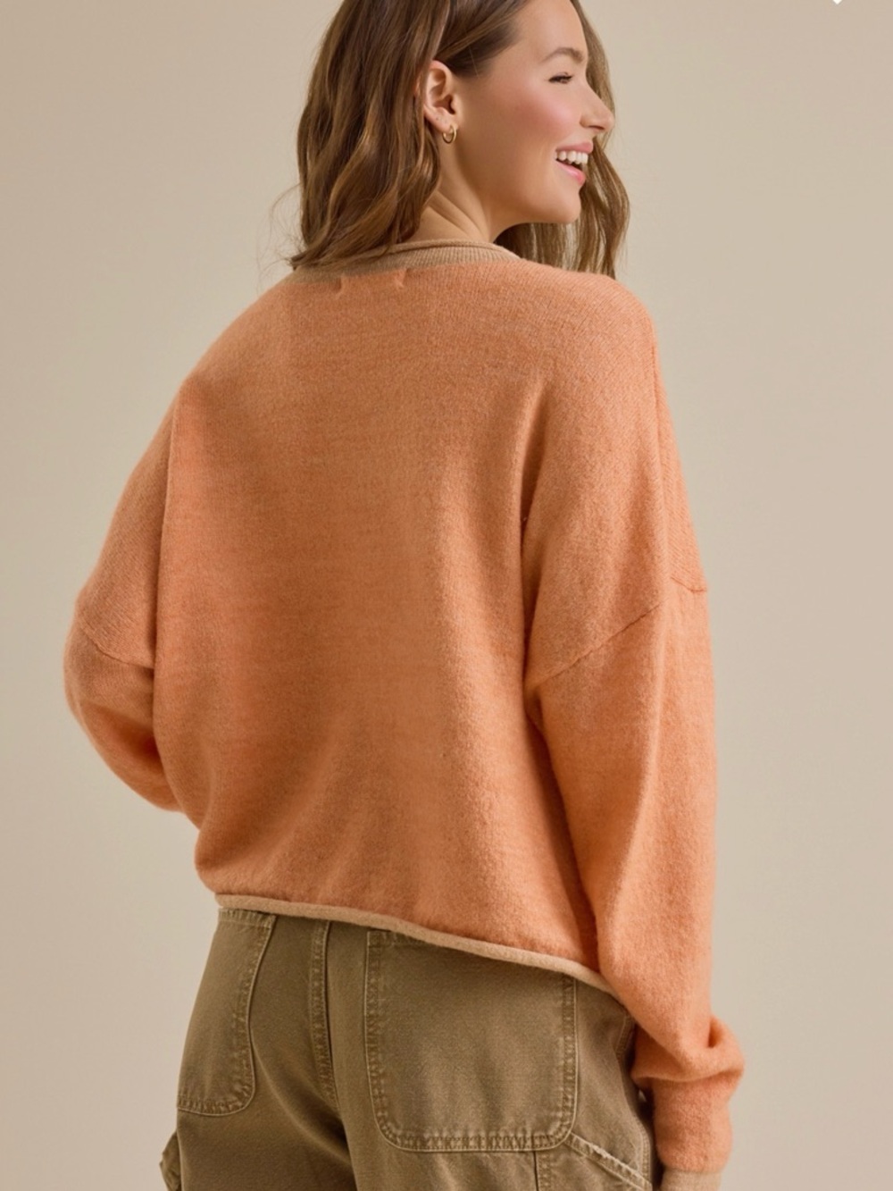 Altar'd State Peach Button-Front Oversized Cardigan - Picture 3 of 6